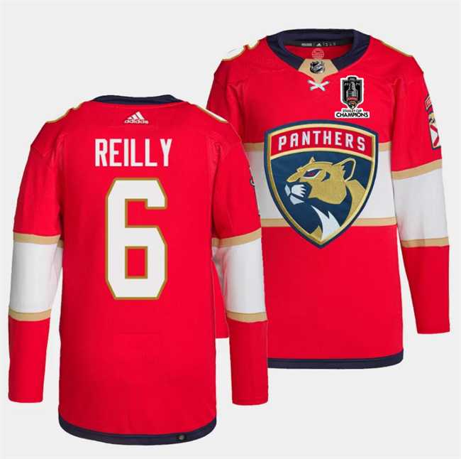 Men%27s Florida Panthers #6 Mike Reilly Red Home 2024 Stanley Cup Champions Stitched Jersey Dzhi